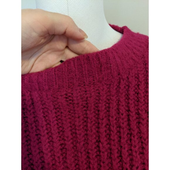 Womens Magenta Chunky Knit Cropped Sweater Jumper Pullover Zig Zag Hem Boxy Sz S - Picture 3 of 7